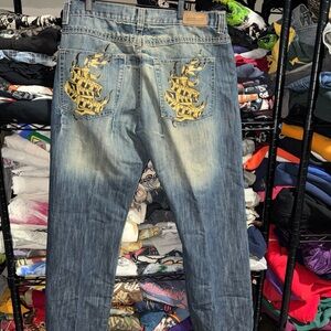 Y2K Jordan Craig Fire Water Back Print Baggy Jeans Size 36x34